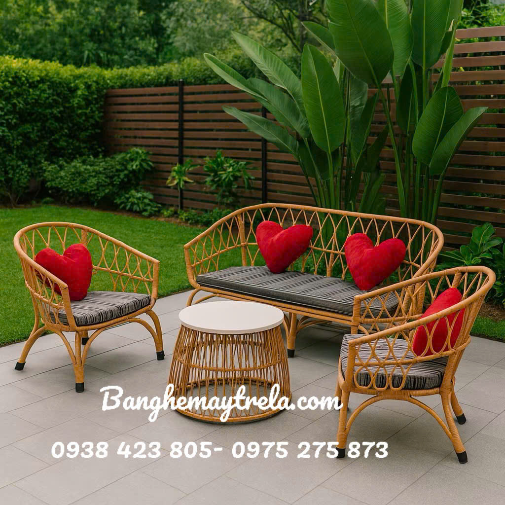 Bàn ghế sofa mây nhựa- Sofa giả mây